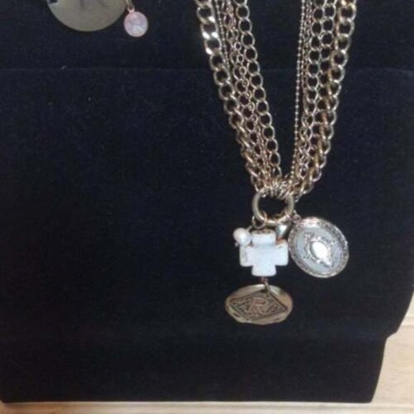 Designer Initial "R" Name Gold Tone Brass? Bracelet-Cross Necklace Jewelry - Picture 5 of 8